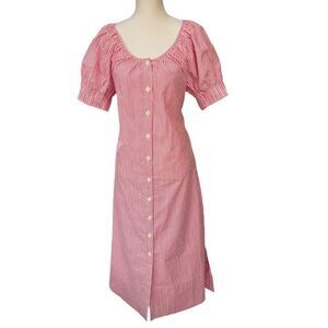 J. Crew NWT Red & White Striped Button-Down Dress Elbow-Length Sleeves Size S